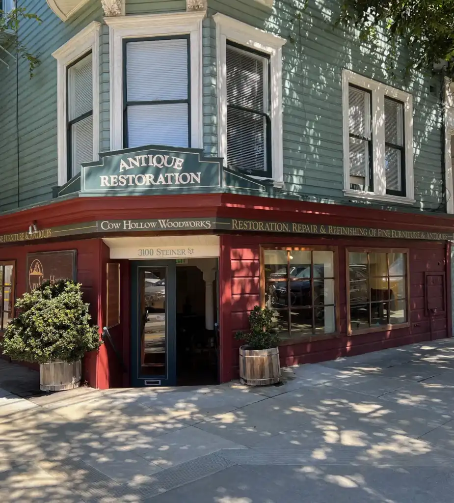 Cow Hollow Woodworks antique furniture restoration storefront in San Francisco